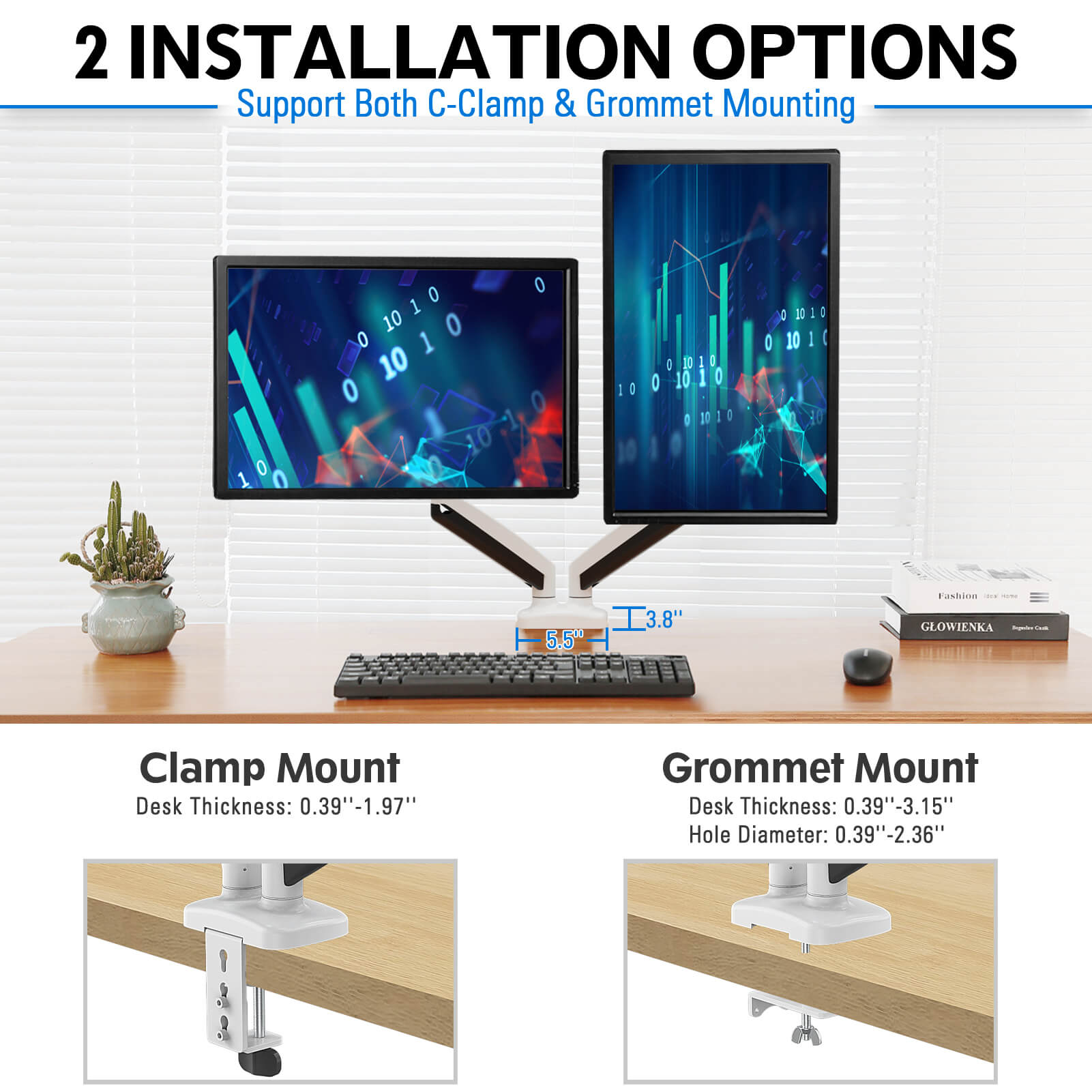 Dual Monitor Desk Mount for Max 32'' Monitors MUA0005-W