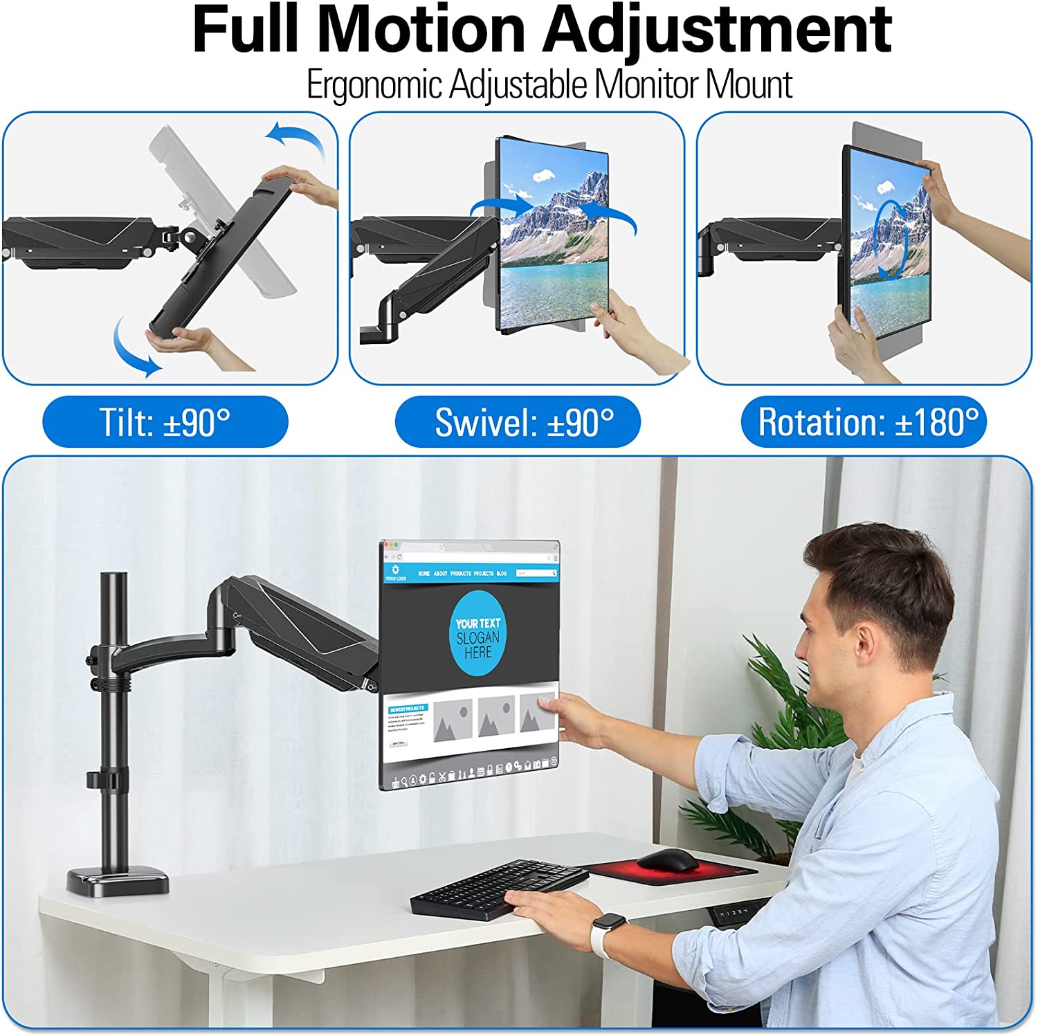fully adjustable single monitor mount