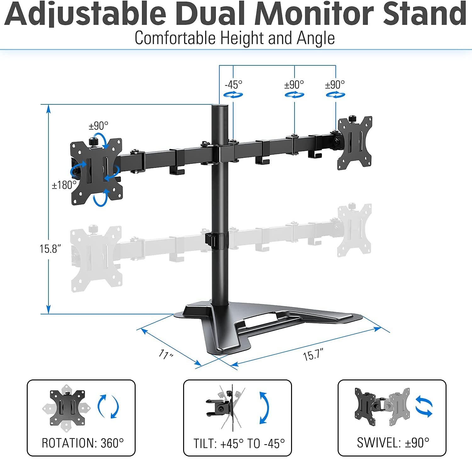adjustable dual monitor stand for comfortable viewing