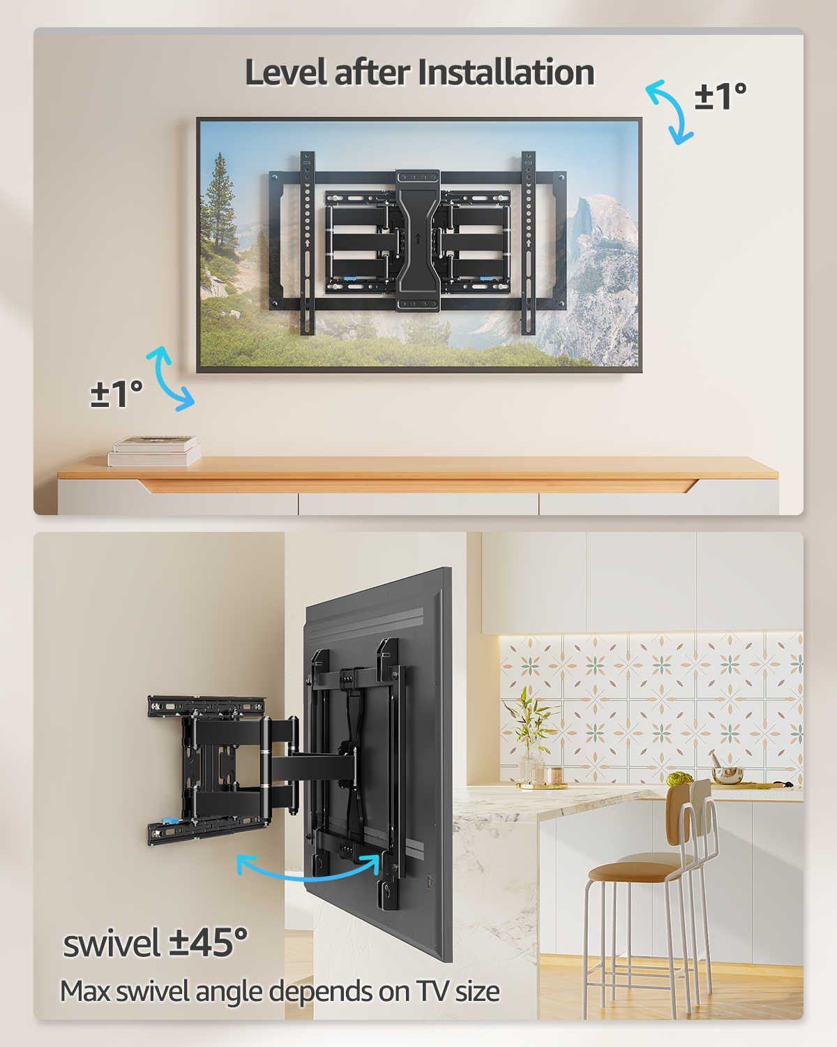 MOUNTUP Ultra Slim TV Wall Mount for Most 37-90 inch TVs, 1.1" Thin Low Profile Full Motion TV Mount Bracket, Dual Swivel Articulating Arms with Tilt, Fits 16" Studs, Max VESA 600x400mm Holds 132lbs