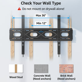 MOUNTUP Large Fixed TV Wall Mount for 50”-120" TVs up to 220 LBS, Low Profile Heavy Duty TV Mount Space Saving, Fits 16", 24", 32” Studs One-Piece Wall Bracket for Max VESA 950x600mm MU0097