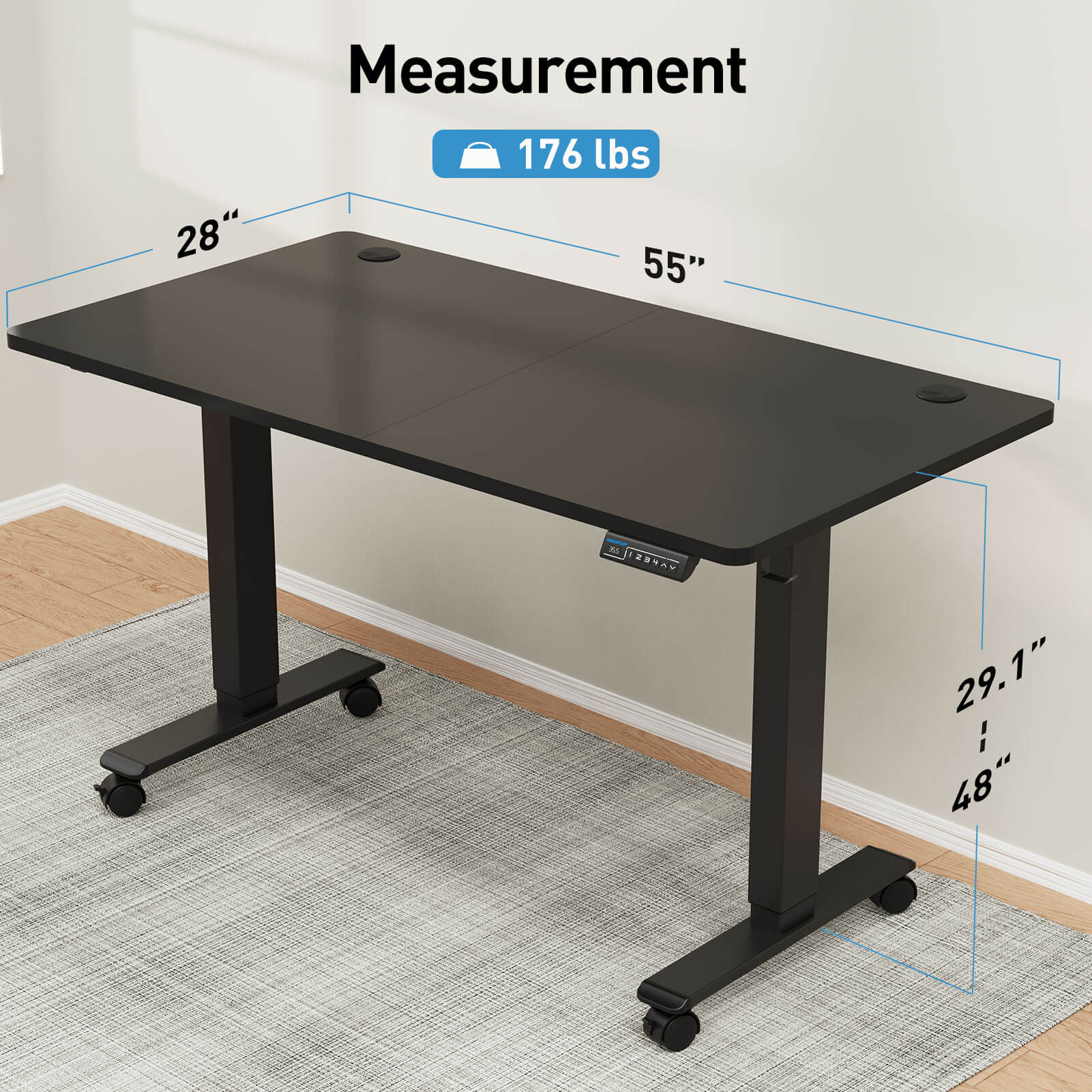Electric Height Adjustable Standing Desk - Black MUD312