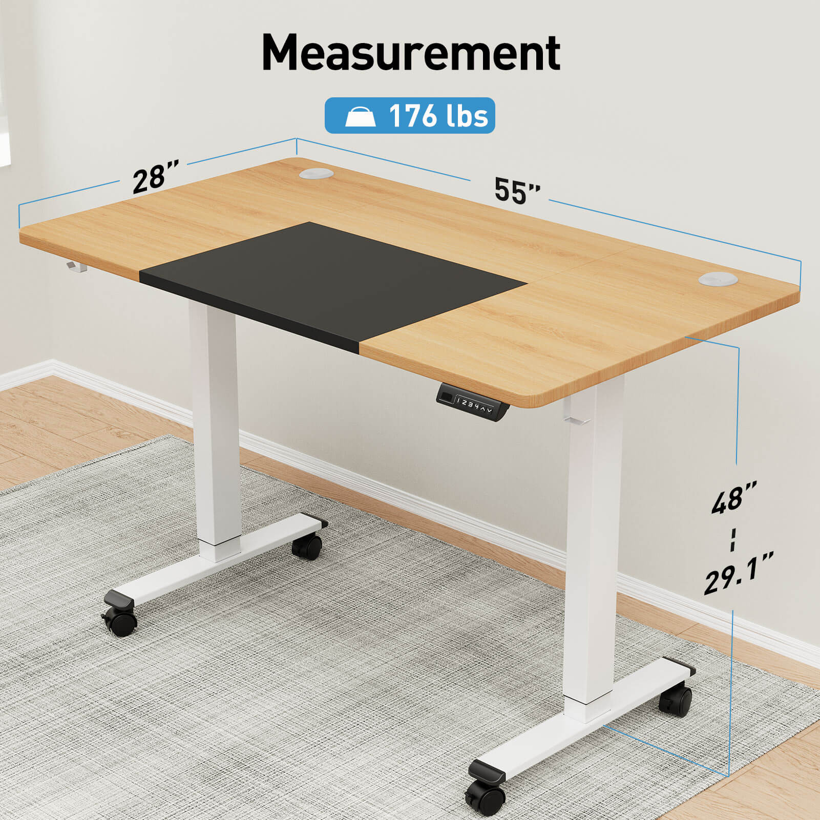 Electric Height Adjustable Standing Desk - Black & Oak MUD414