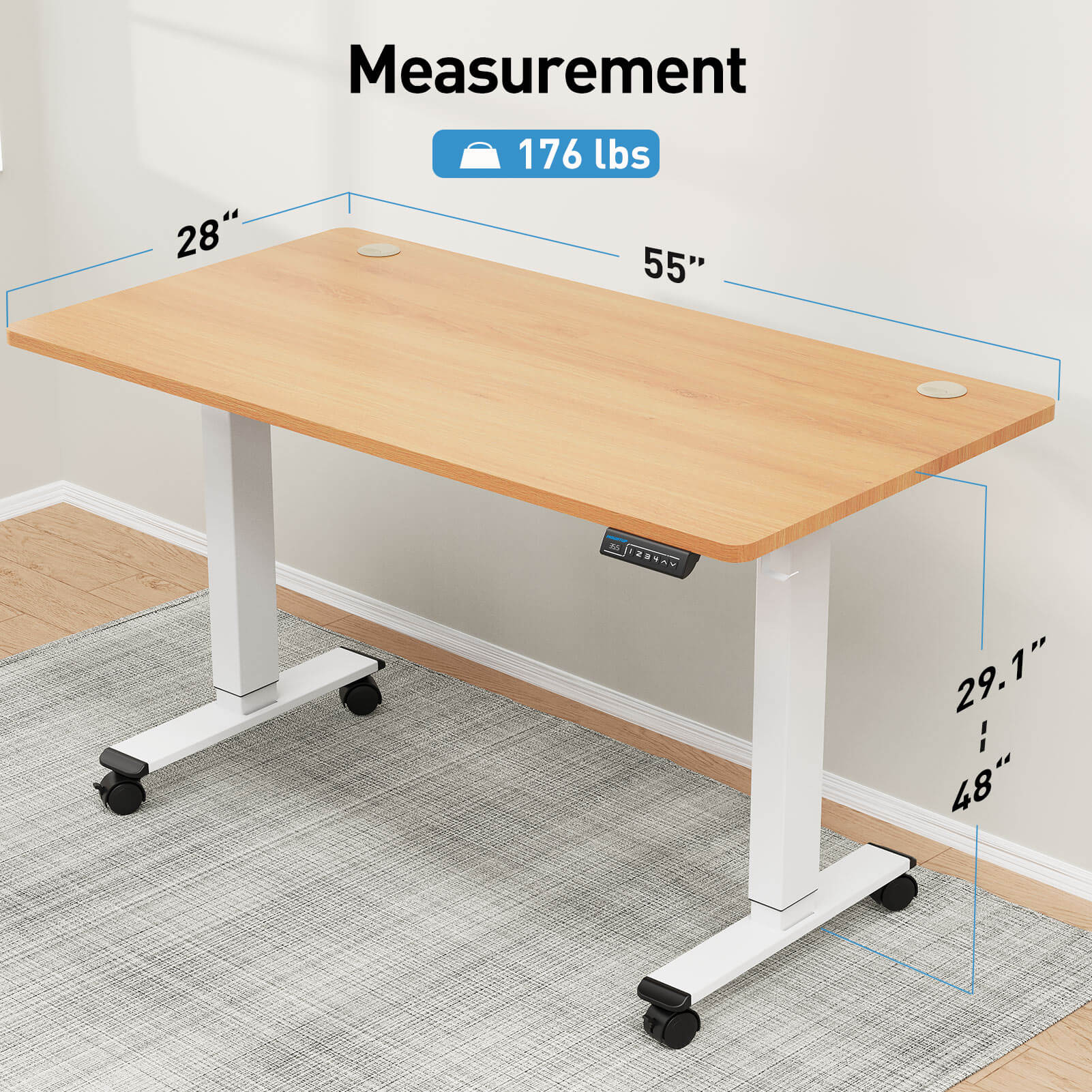 Electric Height Adjustable Standing Desk - Oak