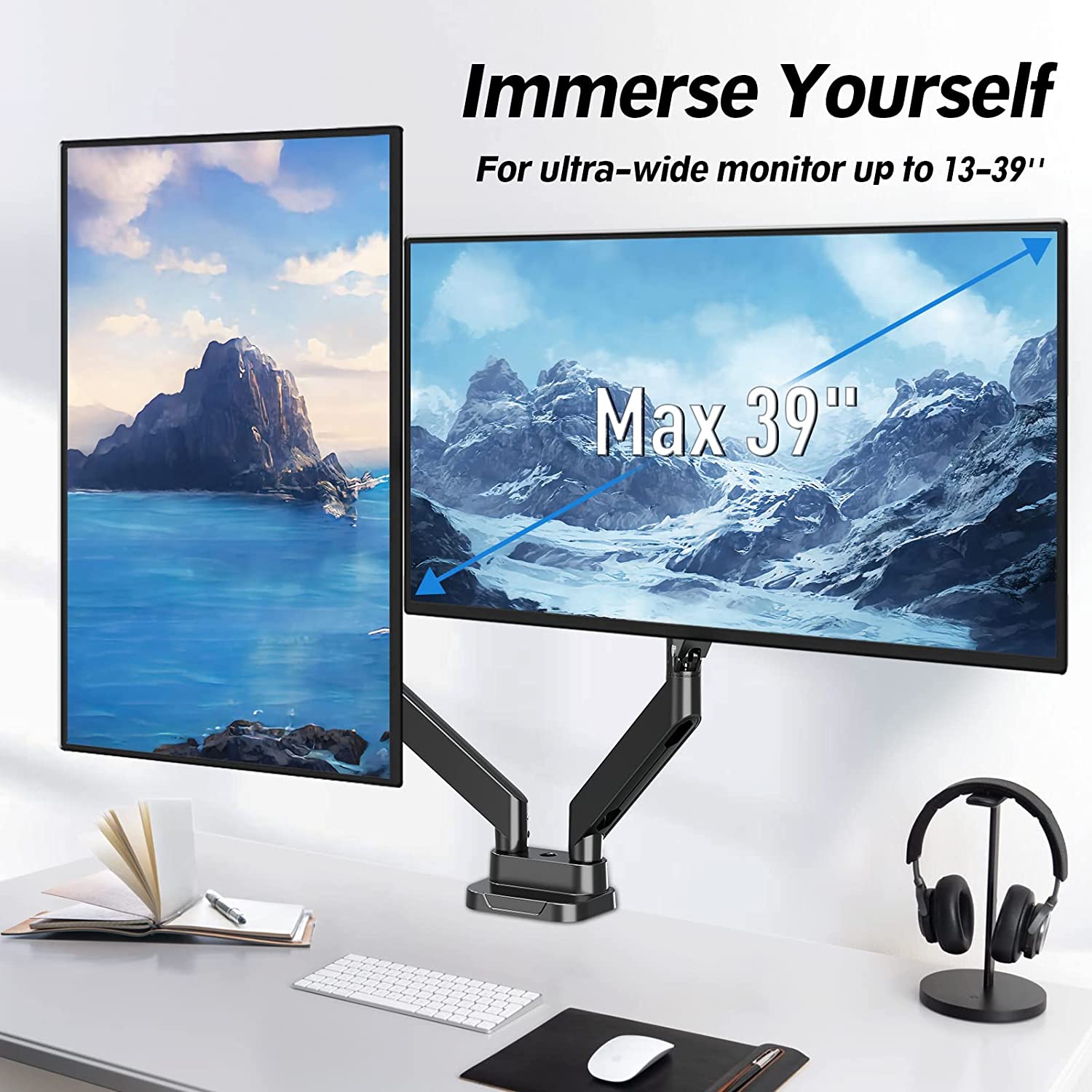 dual monitor arm for ultra wide monitors max 39 inch