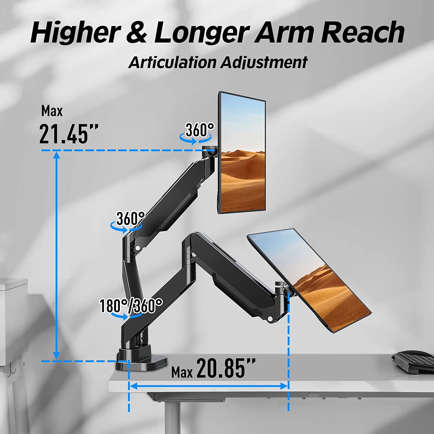 higher and longer monitor arm reach
