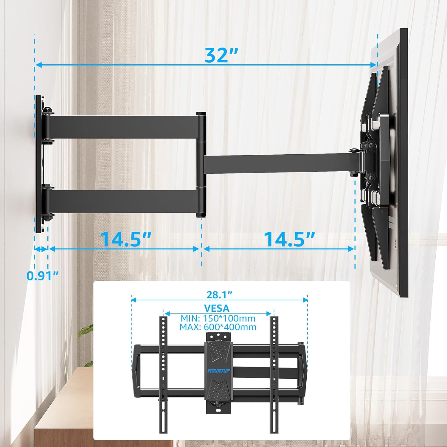 Soporte de pared para TV de esquina de movimiento completo para televisores de 26 "-55" MU0057