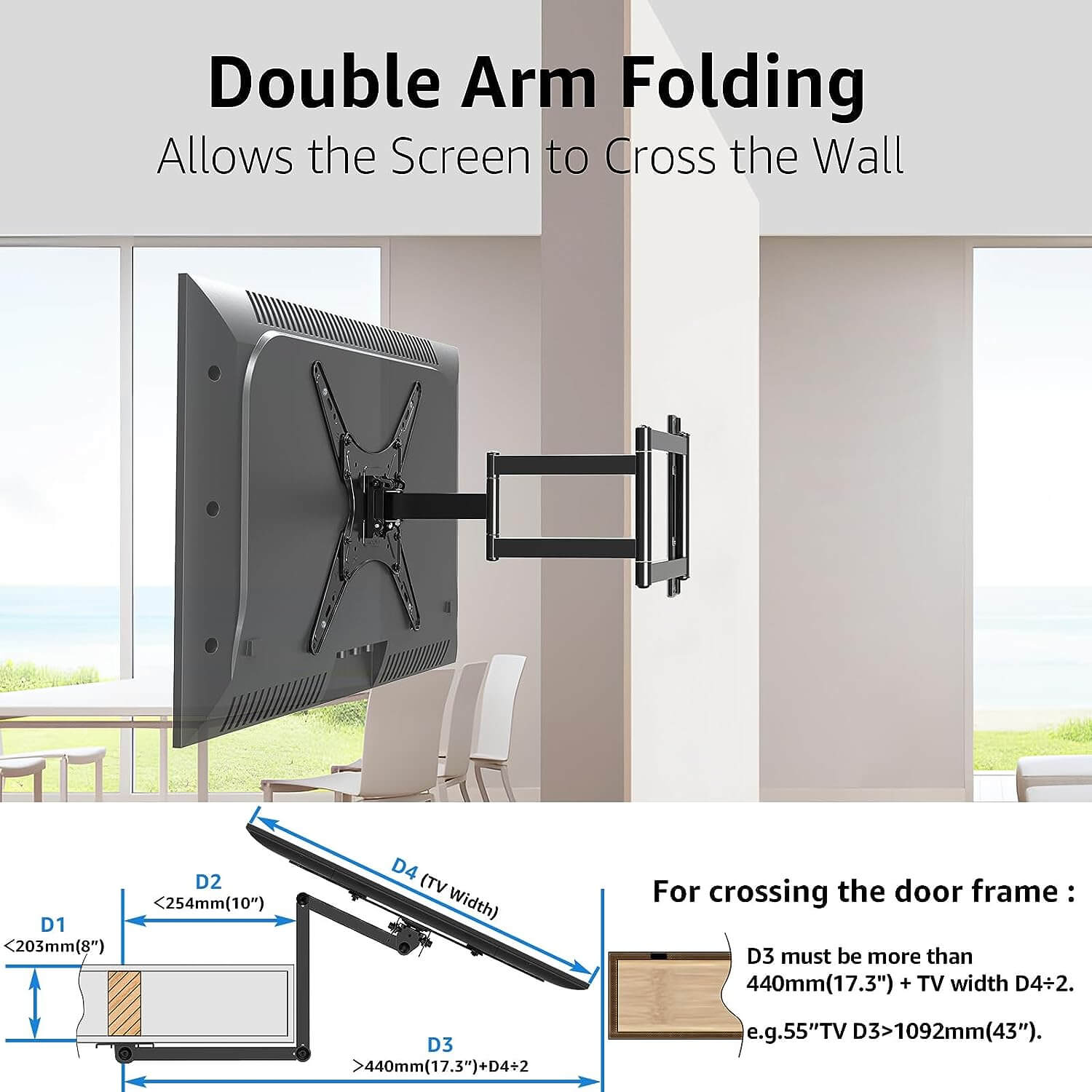 corner tv mount double arm folding