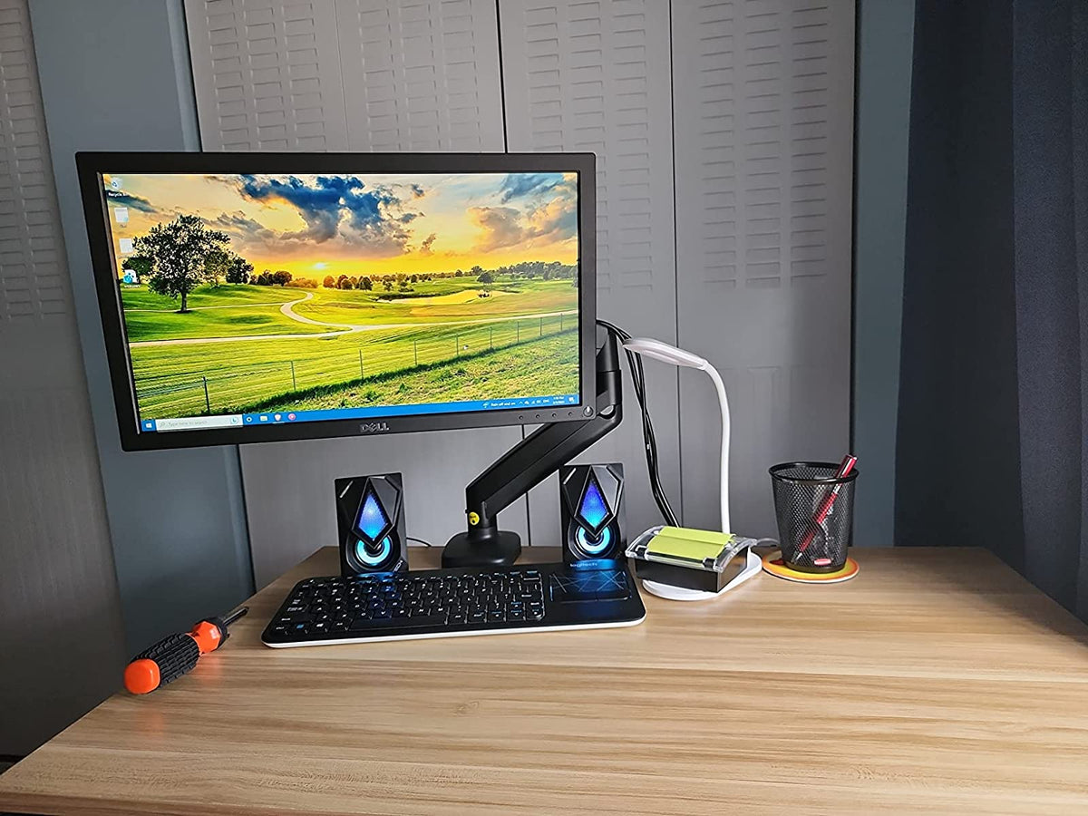clean desk setup with single monitor mount