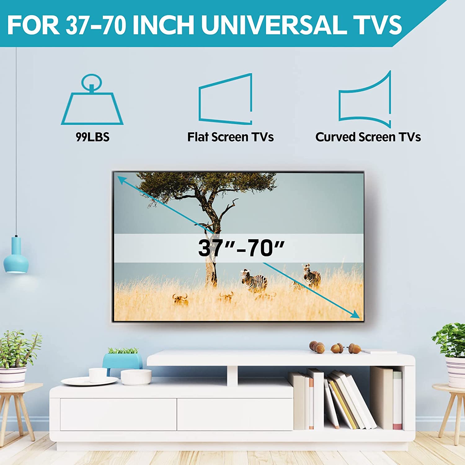 MOUNTUP Soporte de pared para TV con certificación UL, soporte de TV  inclinable para la mayoría de pantallas planas de 37 a 75 pulgadas, soporte  de