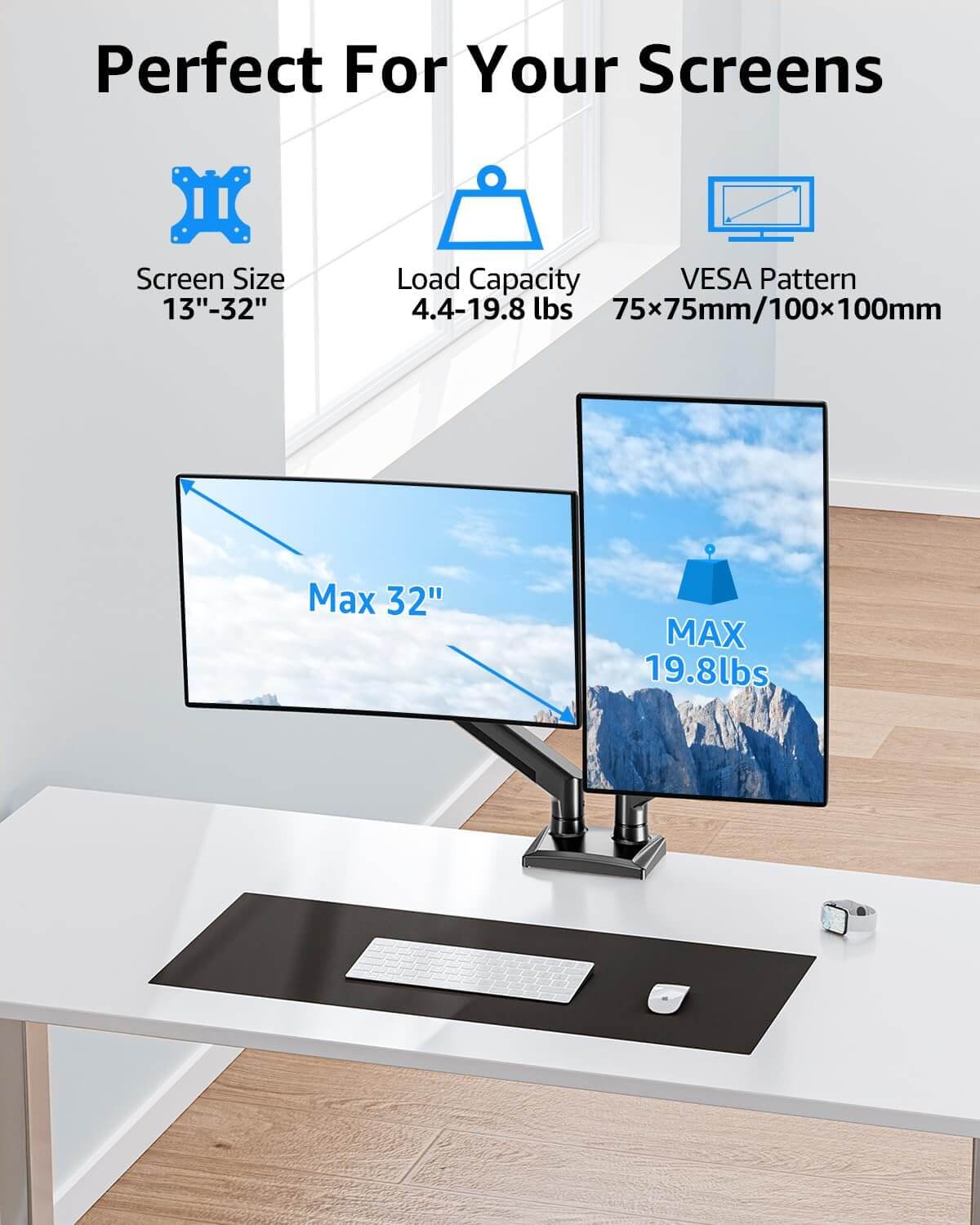 Soporte de escritorio para monitor doble para monitores de máximo 32'' MP0005