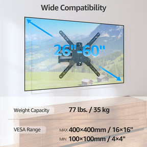 Soporte de pared para TV de esquina con movimiento completo para televisores de 26 a 60 pulgadas MU0009
