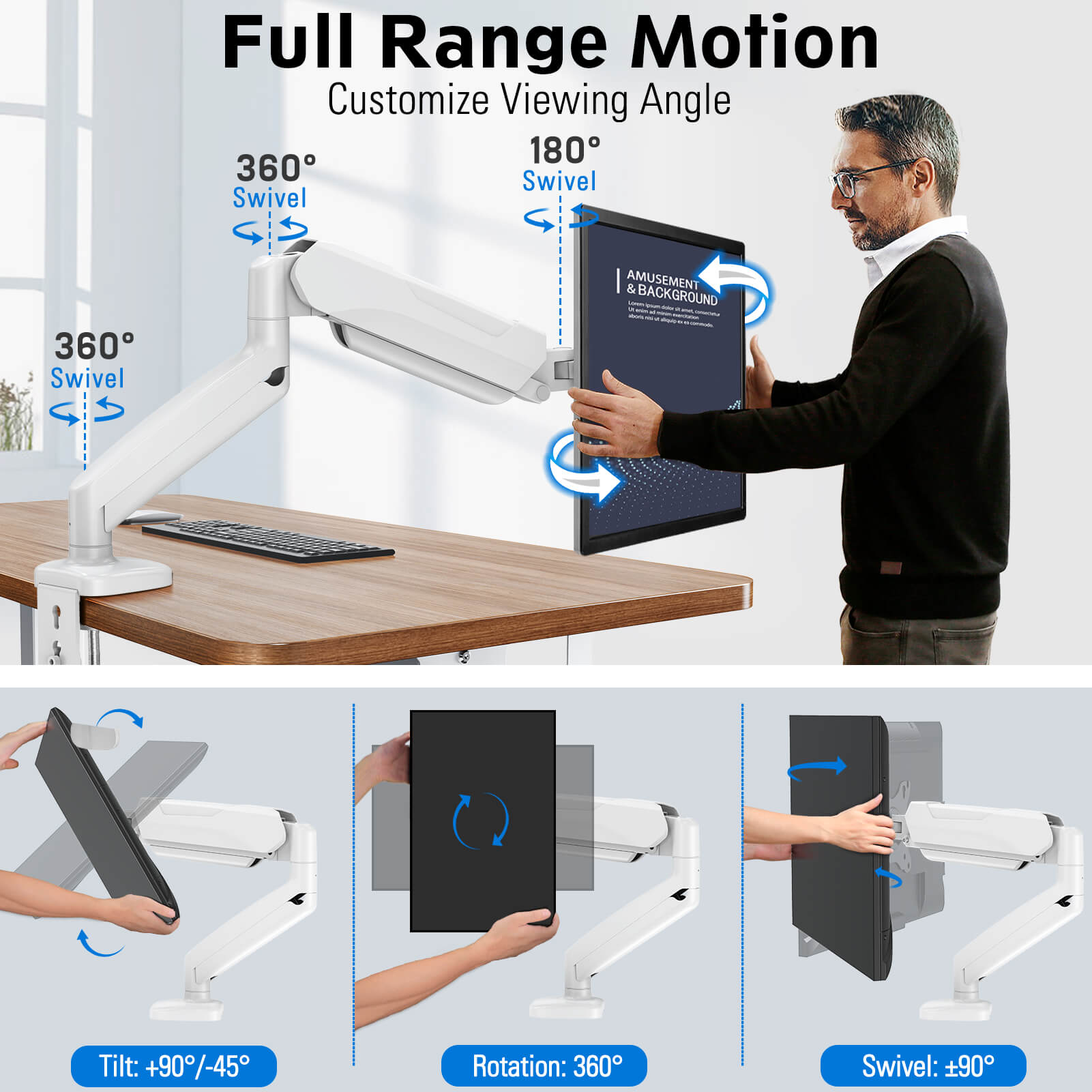 Single Monitor Desk Mount for 13''-32'' Monitors MUA0004-W