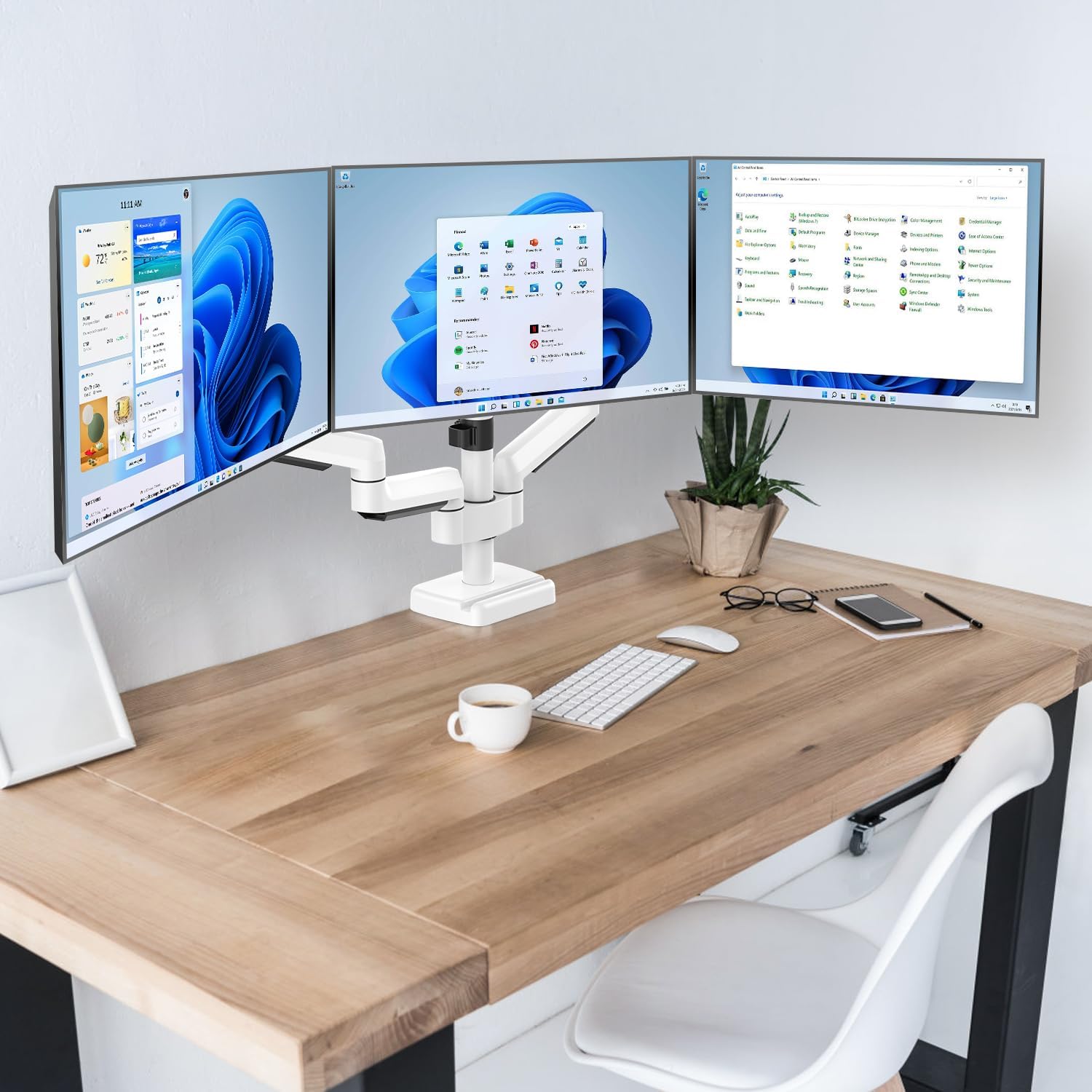 MOUNTUP Triple Monitor Stand Mount - 3 Monitors Desk Mount for Computer Screens Up to 27 inch, Triple Monitor Arm with Gas Spring, Heavy Duty Monitors Stand, Each Arm Holds Up to 19.8 lbs, White