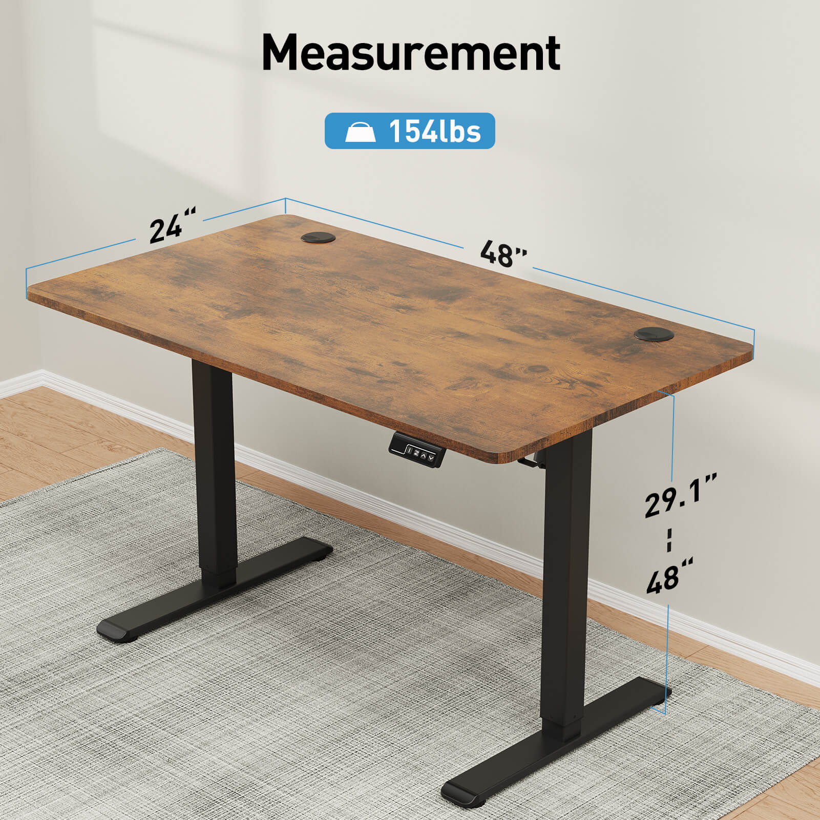Height Adjustable Electric Standing Desk - Rustic Brown