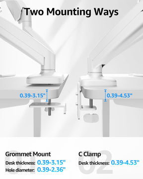 MOUNTUP Dual Monitor Stand for Desk, Monitor Arms for 2 Monitors Max 32 Inches, Height Adjustable Double Monitor Mount, VESA Mount with C-Clamp & Grommet Base, Holds 4.4-17.6lbs, White
