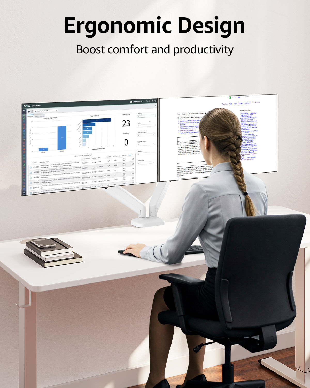 MOUNTUP Dual Monitor Stand for Desk, Monitor Arms for 2 Monitors Max 32 Inches, Height Adjustable Double Monitor Mount, VESA Mount with C-Clamp & Grommet Base, Holds 4.4-17.6lbs, White