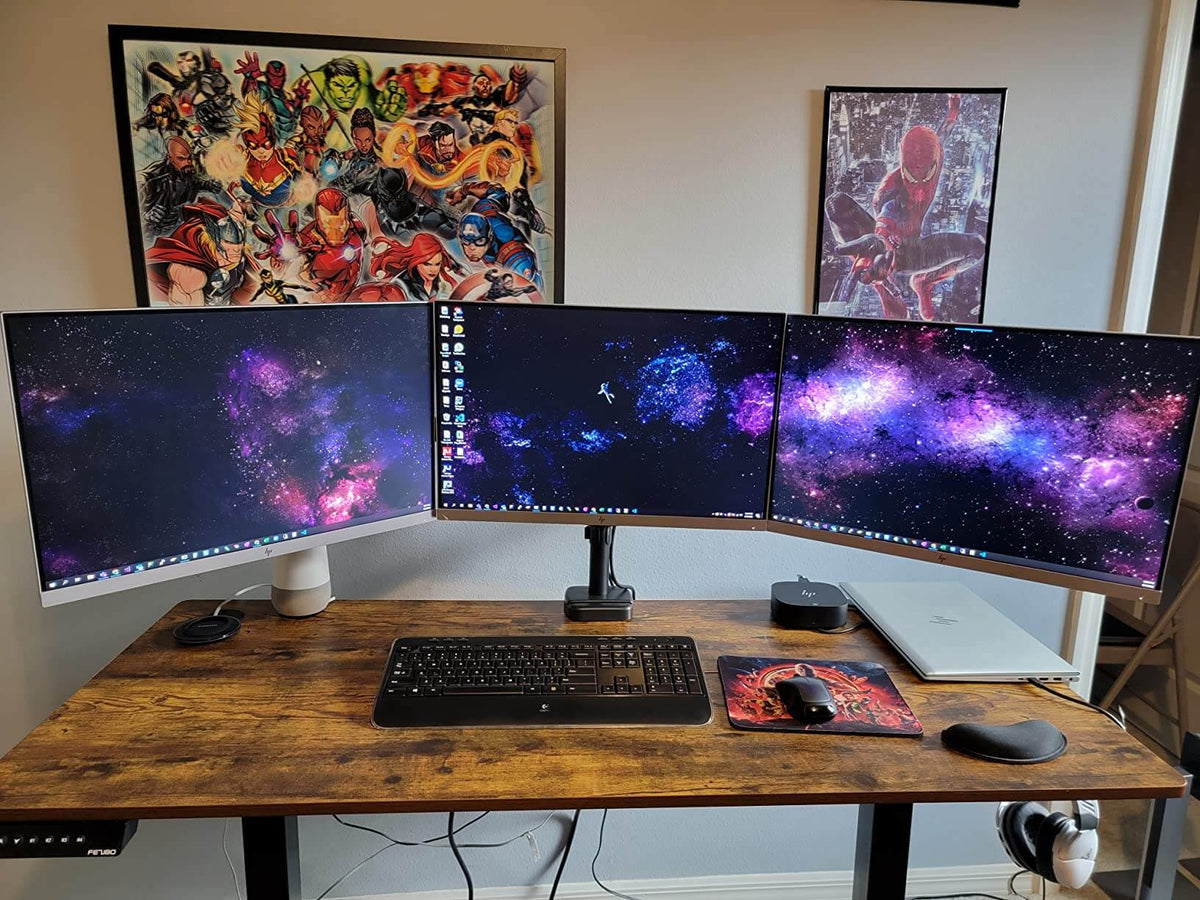 dual monitor mount provides extended view