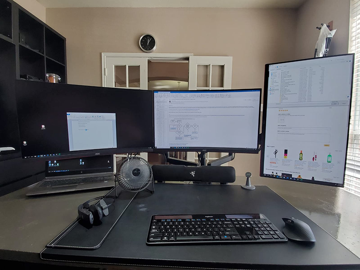 triple monitor desk mount improves productivity