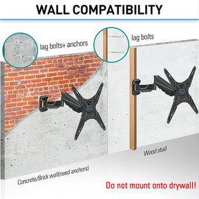 single stud TV mount installs on single wood stud pr concrete/brick wall