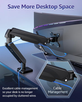 MOUNTUP Heavy Duty Single Monitor Arm for 42 40 39 34 32 27Inch Screens, Monitor Stand for Desk Supports 4.4-33 lbs, Height Adjustable Ultrawide Monitors Mount with C-Clamp & Grommet Base