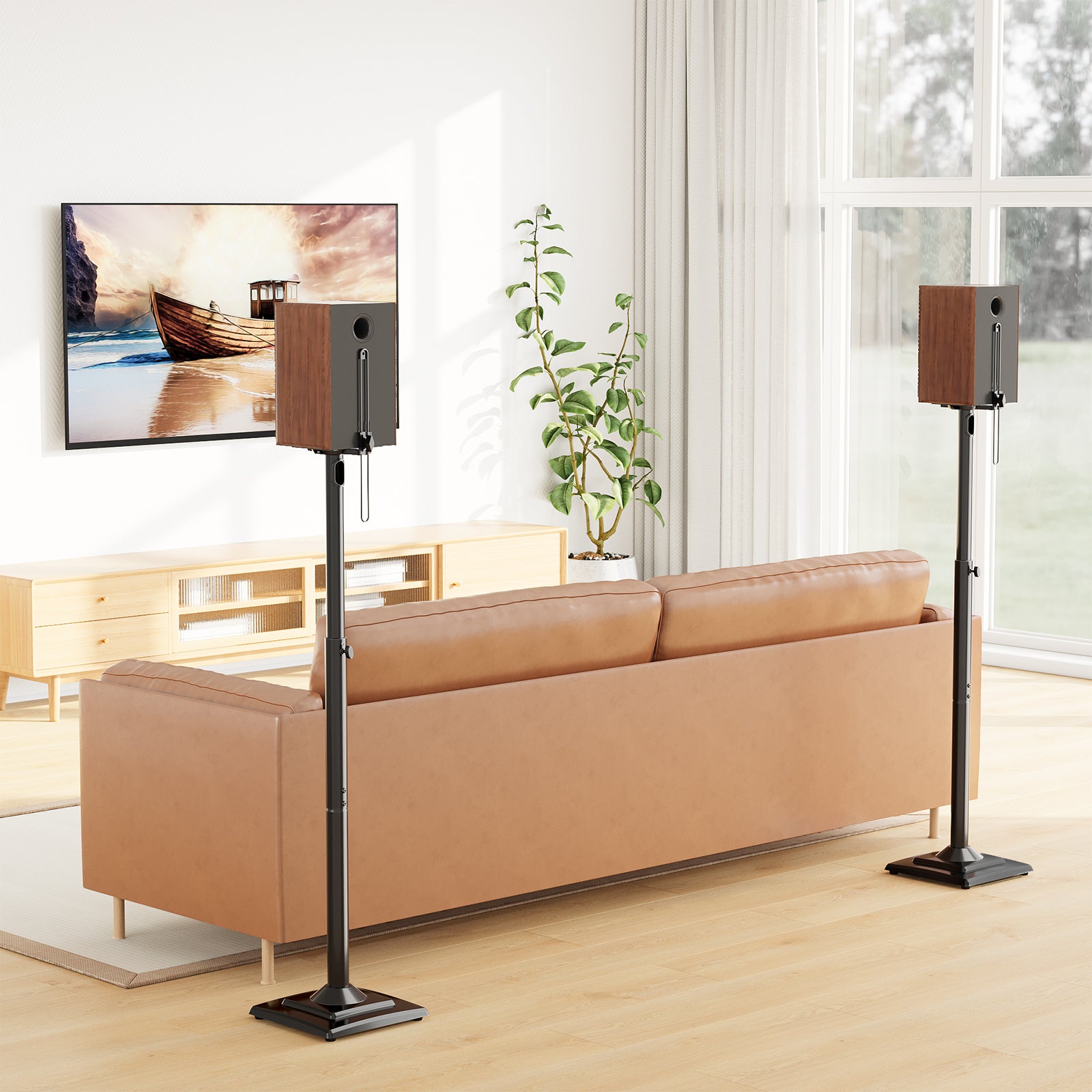 Height Adjustable Bookshelf Speaker Stand Pair for Universal Satellite Speakers Stands MUS9142