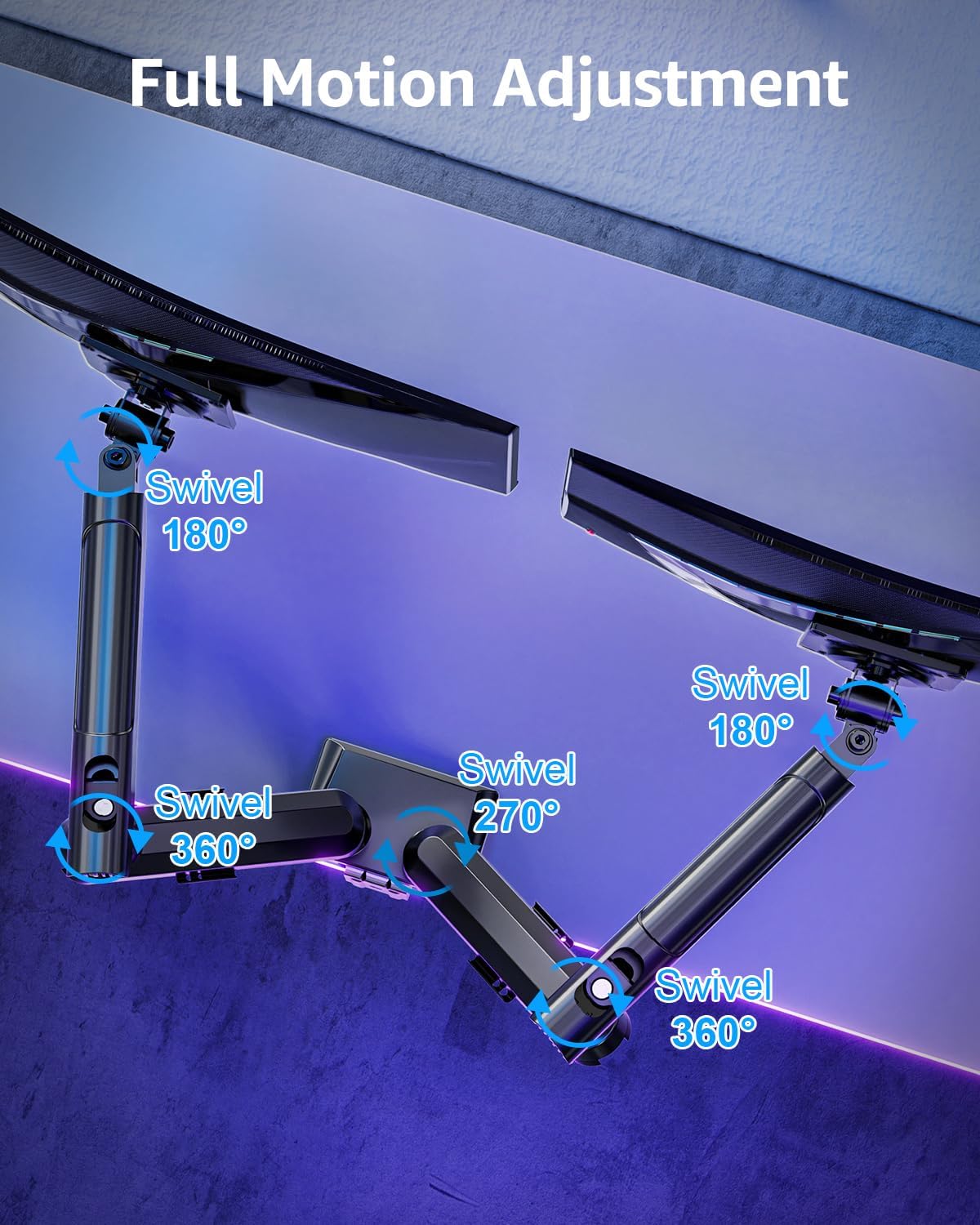 Dual Monitor Mount for 32 27 24 22inch Screens, Gas Spring Monitor Stand for 2 Monitor, Full Adjustable Monitors Desk Mount with C-Clamp＆Grommet Base, Each Arm Holds 4.4-22 lbs, Freelift Pro Black