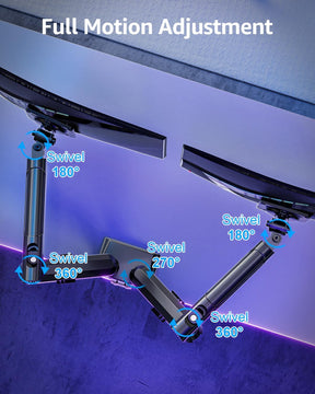 Dual Monitor Mount for 32 27 24 22inch Screens, Gas Spring Monitor Stand for 2 Monitor, Full Adjustable Monitors Desk Mount with C-Clamp＆Grommet Base, Each Arm Holds 4.4-22 lbs, Freelift Pro Black