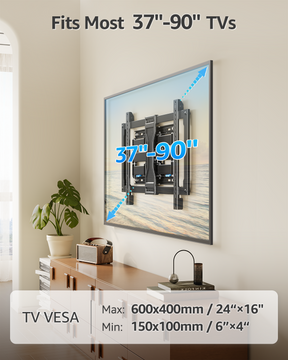 MOUNTUP Ultra Slim TV Wall Mount for Most 37-90 inch TVs, 1.1" Thin Low Profile Full Motion TV Mount Bracket, Dual Swivel Articulating Arms with Tilt, Fits 16" Studs, Max VESA 600x400mm Holds 132lbs