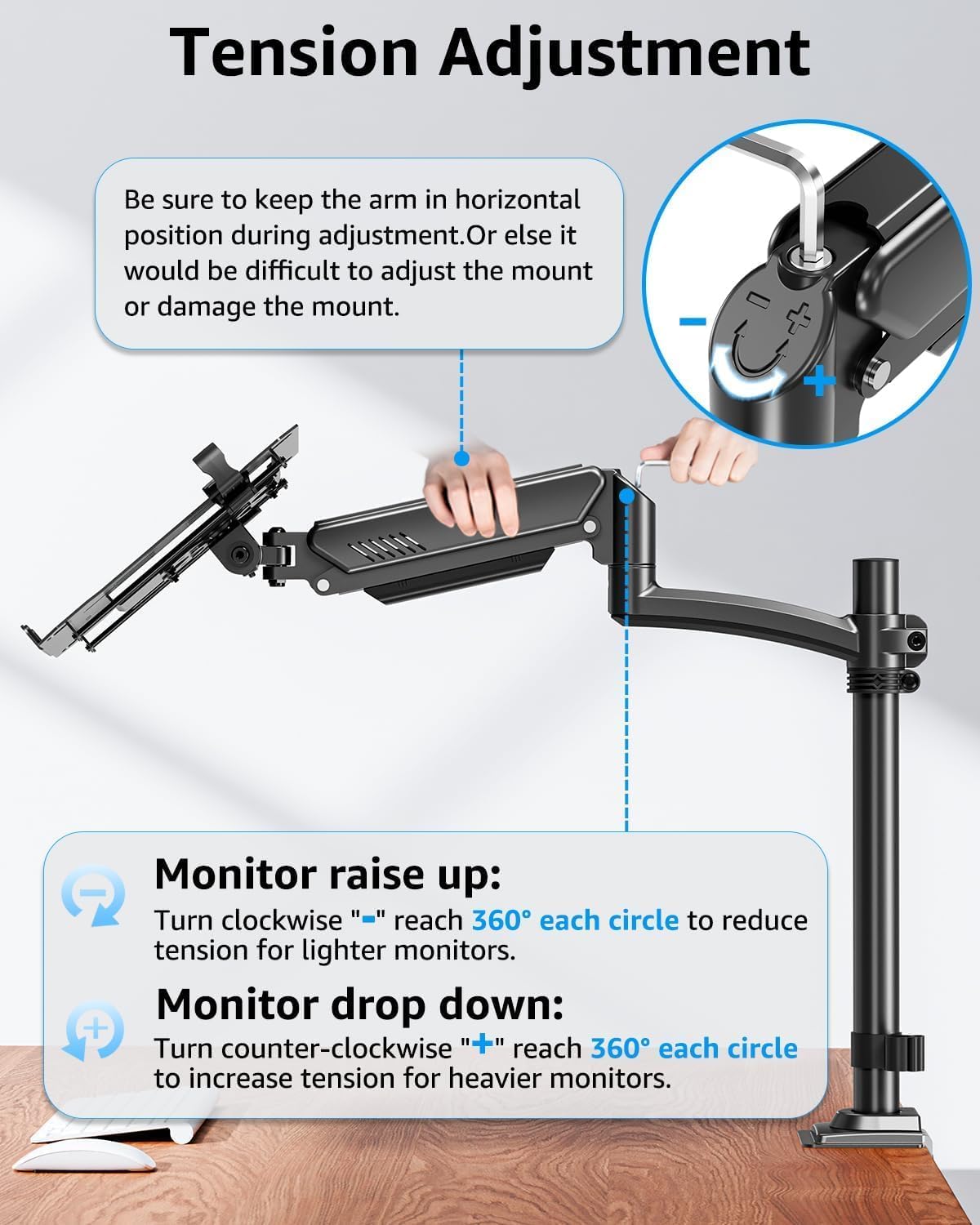 MOUNTUP Laptop and Monitor Desk Mount, Laptop Tray for Max 17" Notebook, Monitors Arm Fits up to 32" Monitor, Laptop Arm Holds 4.4-22lbs, 2-in-1 Tall Laptops Mount with Clamp/Grommet