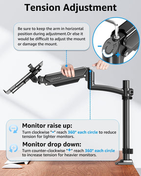 MOUNTUP Laptop and Monitor Desk Mount, Laptop Tray for Max 17" Notebook, Monitors Arm Fits up to 32" Monitor, Laptop Arm Holds 4.4-22lbs, 2-in-1 Tall Laptops Mount with Clamp/Grommet