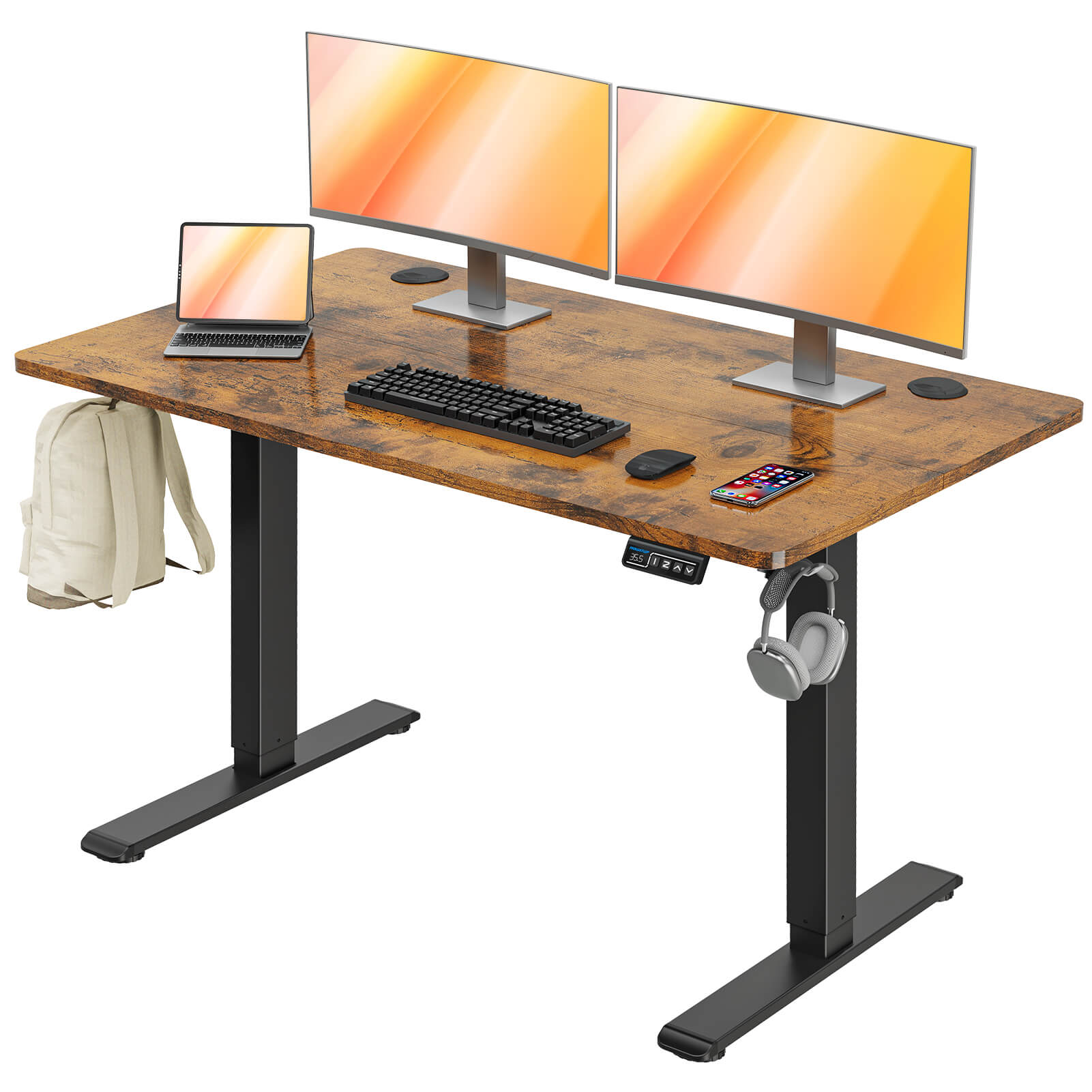 MOUNTUP 48x24" Electric Height Adjustable Standing Desk- Rustic Brown