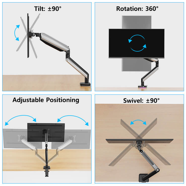 Single Monitor Desk Mount for 17"- 32" Monitors With Ambient RGB Light MUA8009