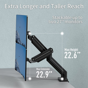 dual monitor desk mount with longer extension and height adjustment