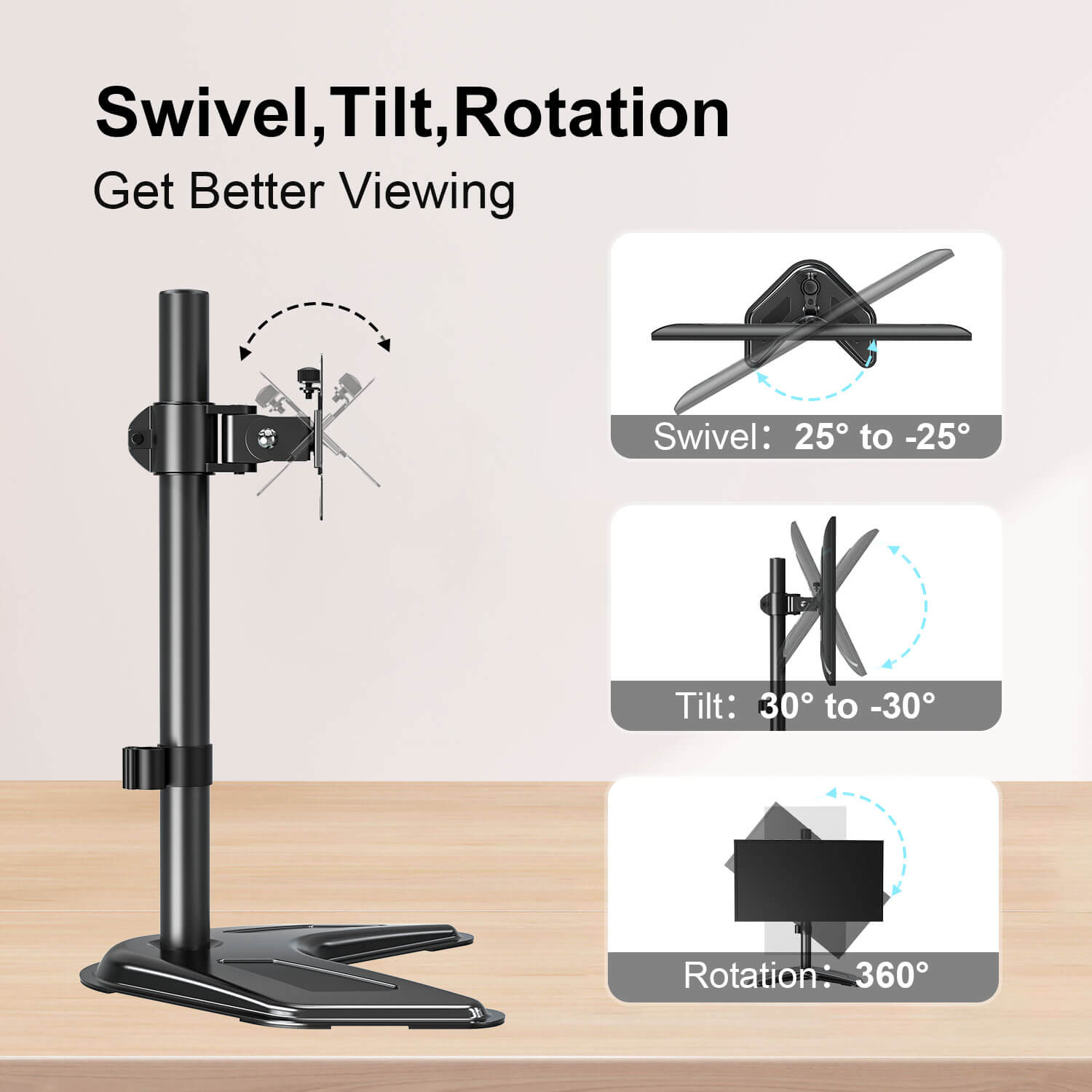 full motion monitor stand with swivel, tilt rotation for better viewing
