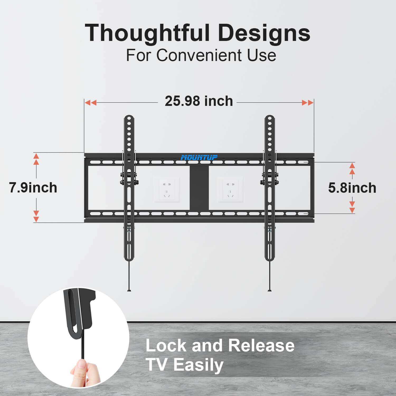  Soporte de pared inclinable para televisores de 37 a 82 pulgadas,  soporte de TV inclinable para pernos de 16, 18 y 24 pulgadas, soporte de  pared de perfil bajo con bloqueo