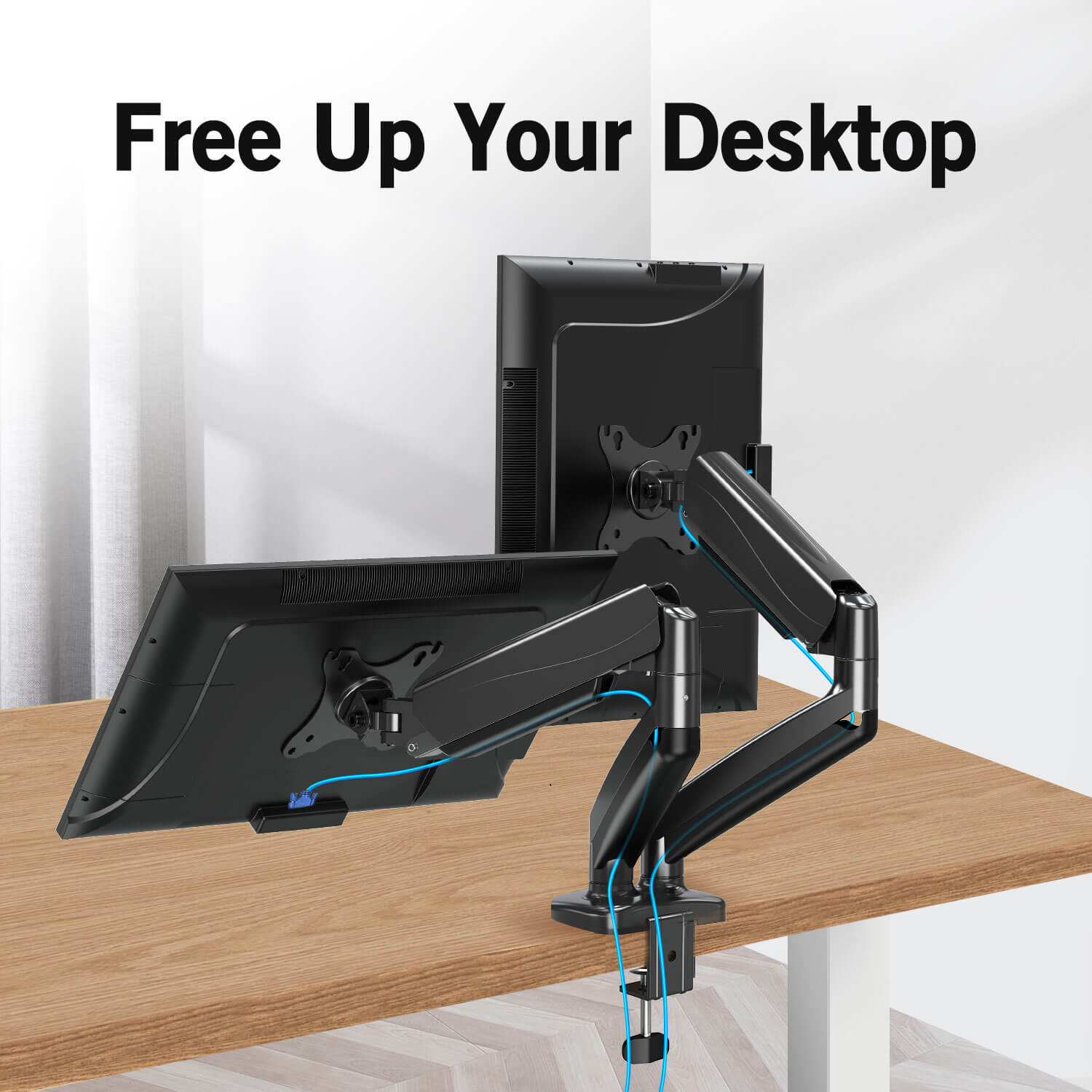 dual monitor desk stand frees up your desktop