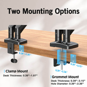 dual monitor arm offers 2 mounting options