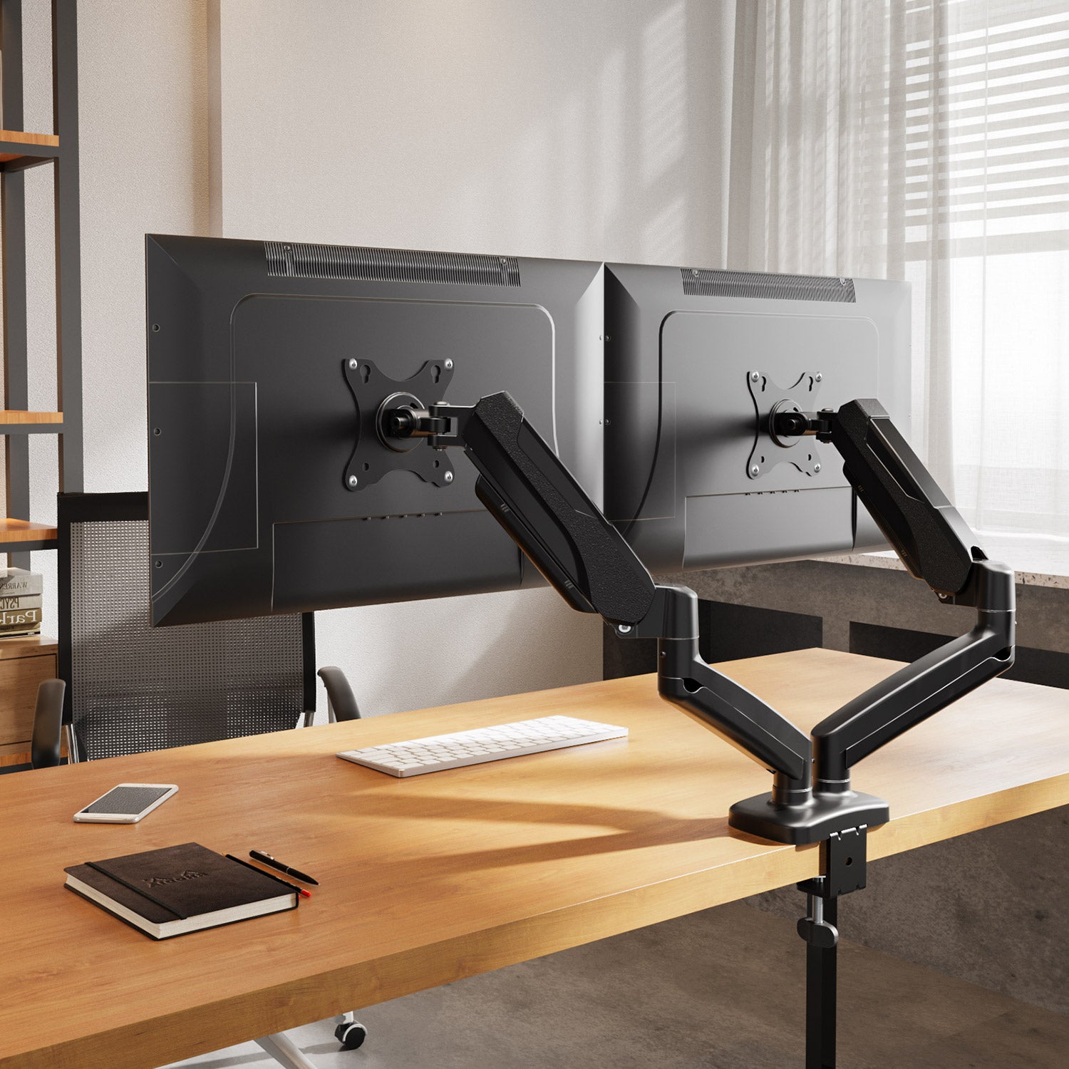 Desk Mount Dual Monitor Arm - Desk Clamp VESA Compatible Monitor