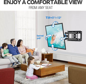 full motion TV wall mount swivels and tilts the TV for a comfortable view from different seats