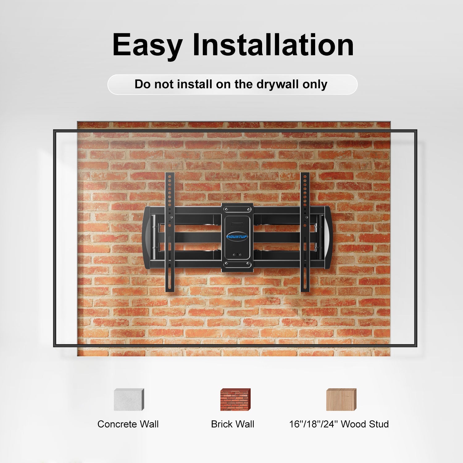 install a full motion TV wall mount on 16''/18''/24'' wood stud or concrete/brick wall
