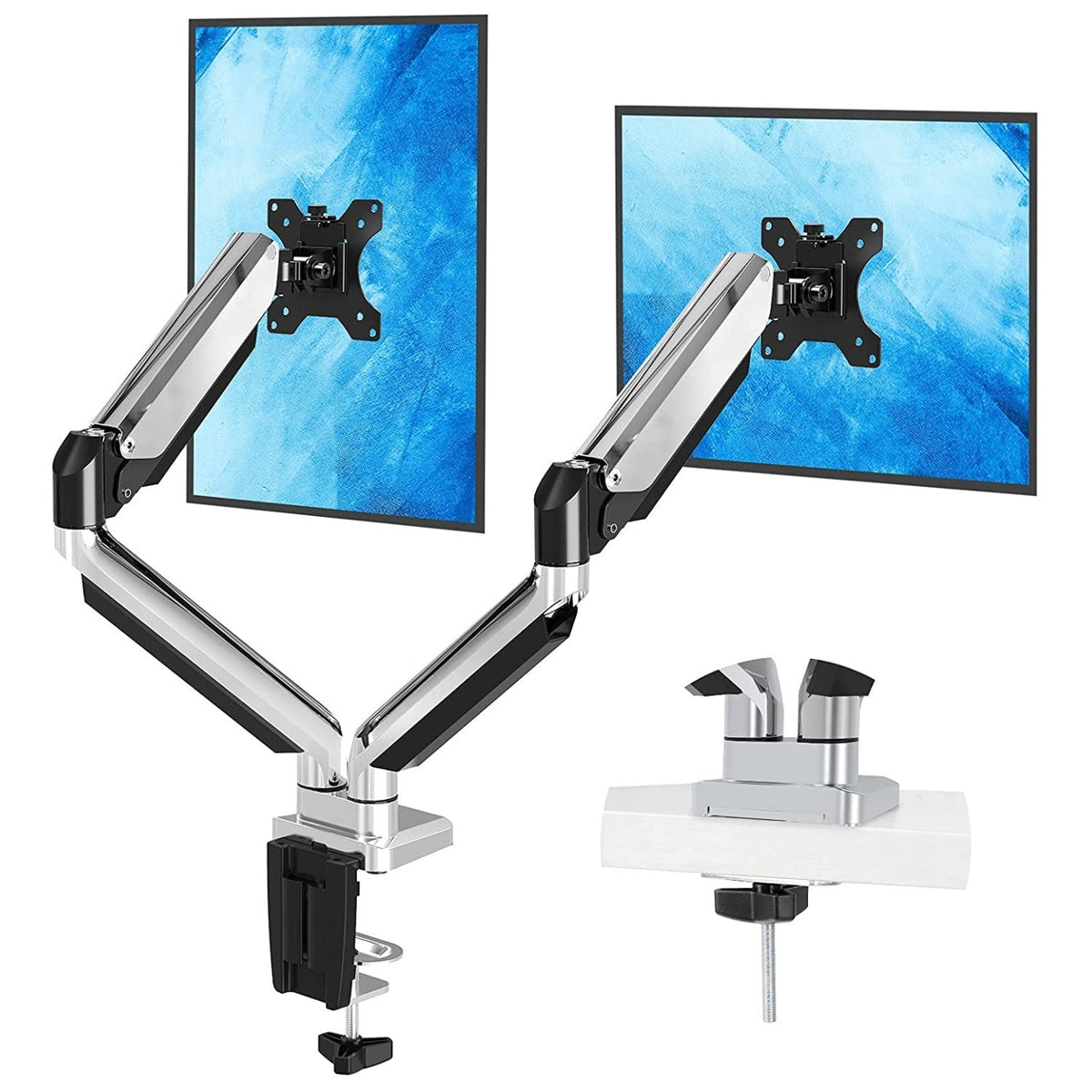 dual monitor arm silver