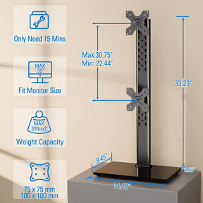 Height adjustable vertical dual monitor stand