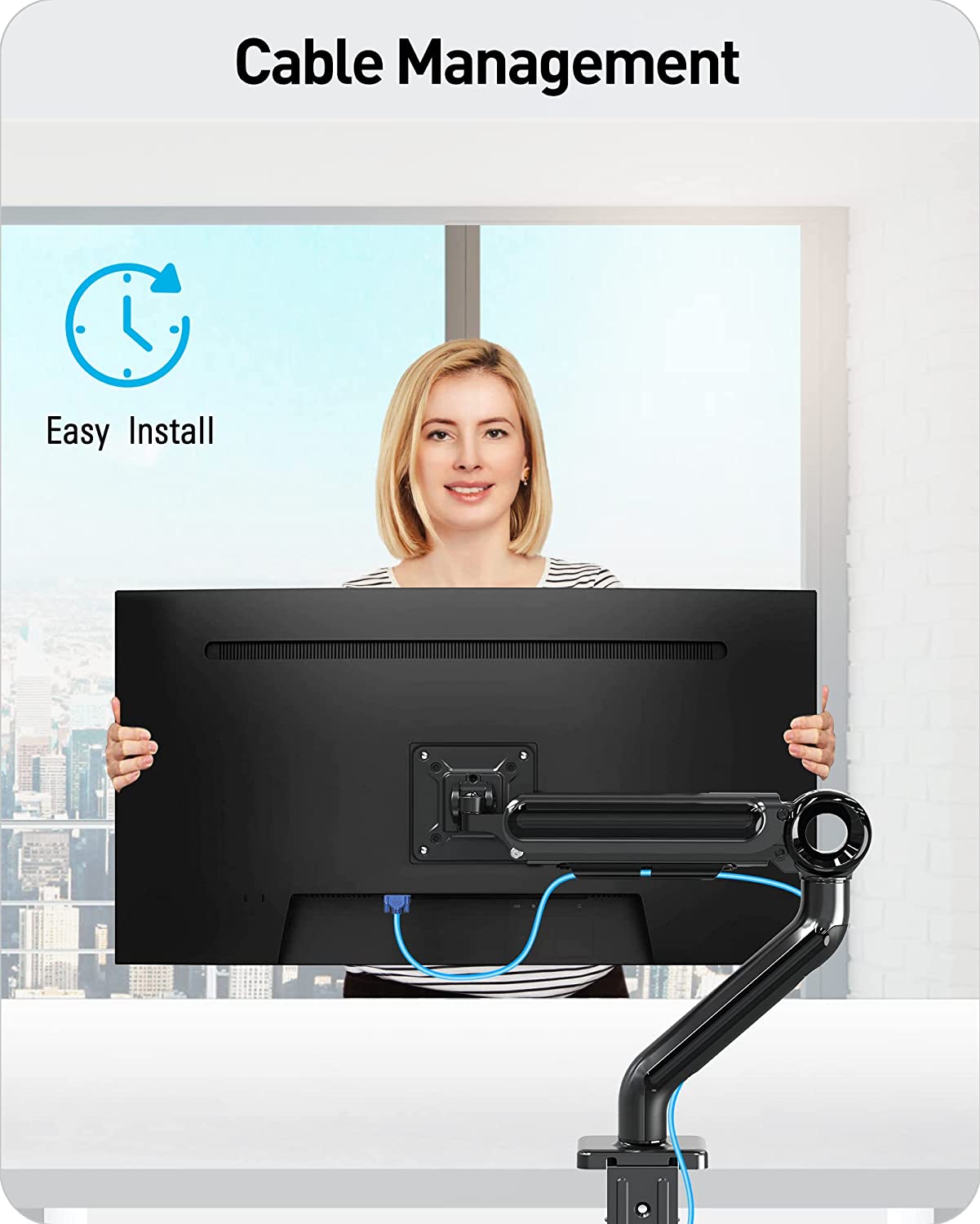 easy to install the single monitor arm and manage the cables