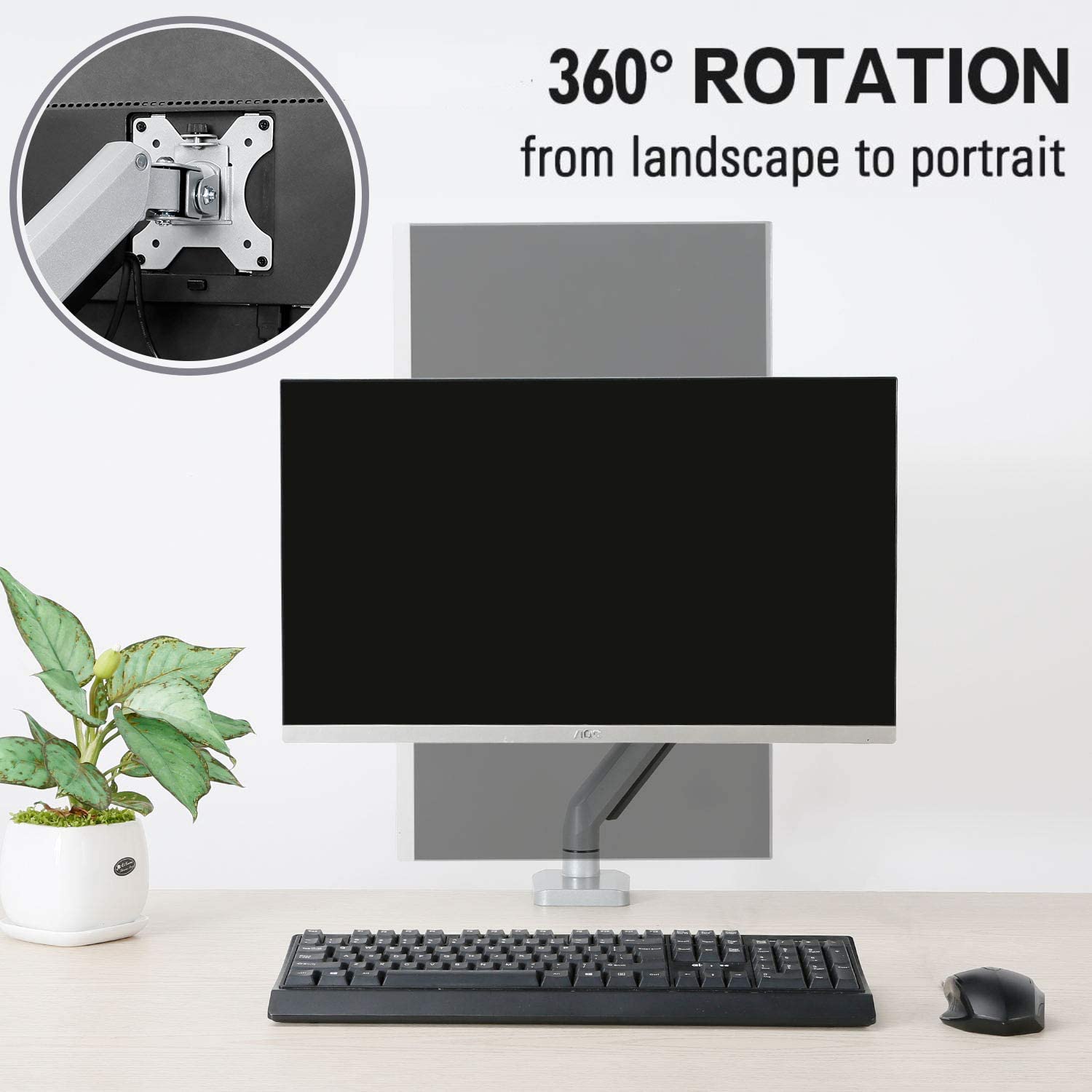 single monitor arm with 360° rotation for landscape and portrait modes