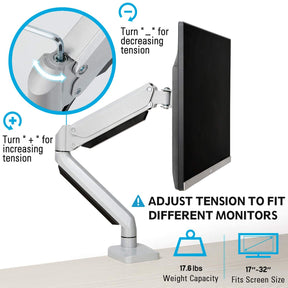 gas spring monitor arm with tension adjustment to fit different monitors