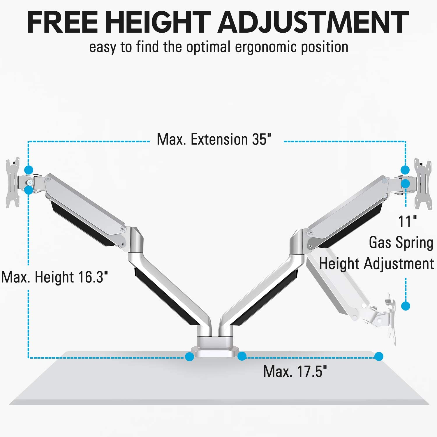 dual monitor arm free height adjustment
