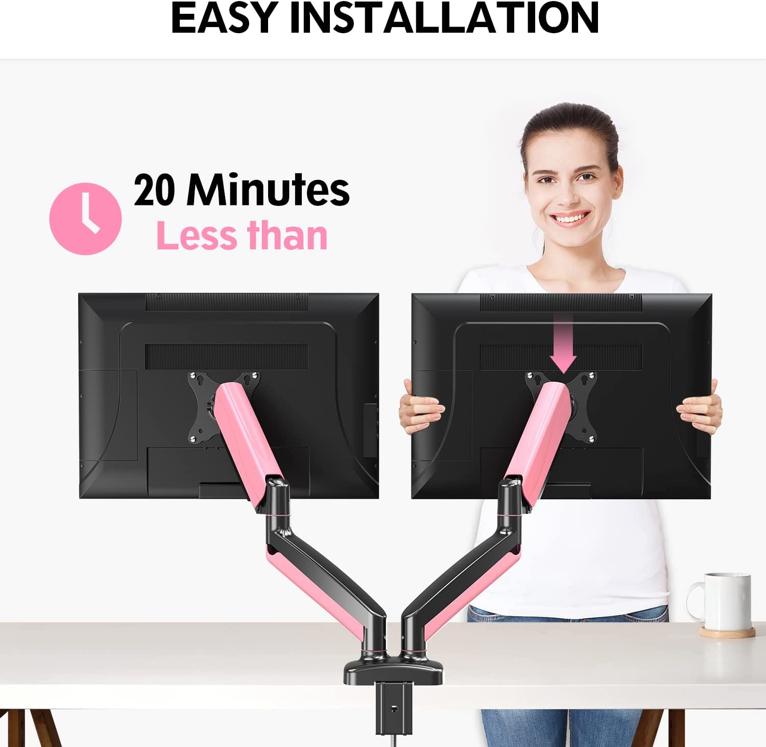 MOUNTUP Single Monitor Desk Mount, Adjustable Gas Spring Monitor Arm  Support Max 32 Inch, 4.4-17.6lbs Screen, Computer Monitor Stand Holder with