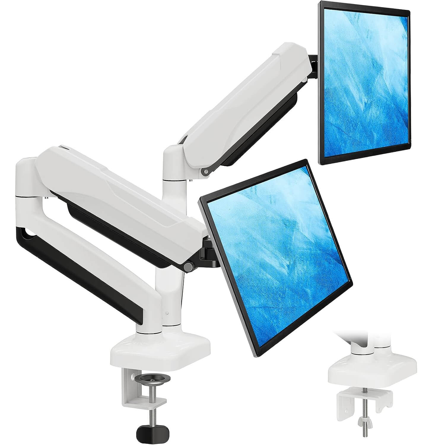 HUANUO Soporte de monitor doble, soportes de monitor de resorte ajustable  en altura para 2 monitores, soporte de escritorio para dos pantallas de