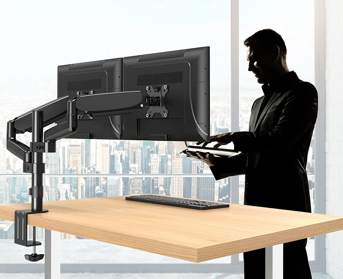 MOUNTUP Dual Monitor Desk Mount with Gas Spring Arm for 32'' Monitors